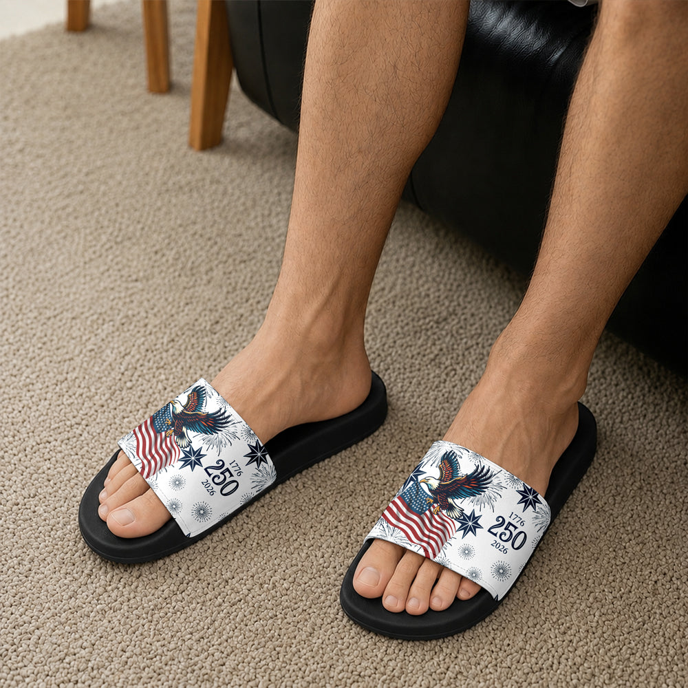 Personalized Eagle Slide Sandals Custom Photo Gift for Family HN590 - Slide Sandals GradoCreations