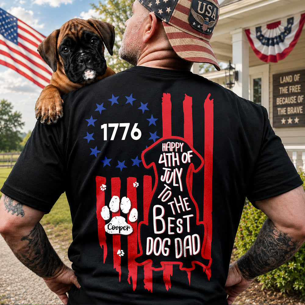 Personalized American Flag Dog Shirt Custom Name Gift for Dog Dad & Mom HN590 - Tshirt Back GradoCreations