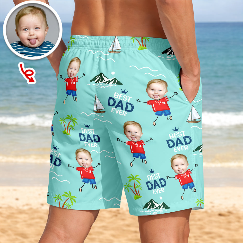 Personalized Photo Beach Shorts Best Dad Ever Gift for Father's Day HN590 - Beach-Shorts GradoCreations