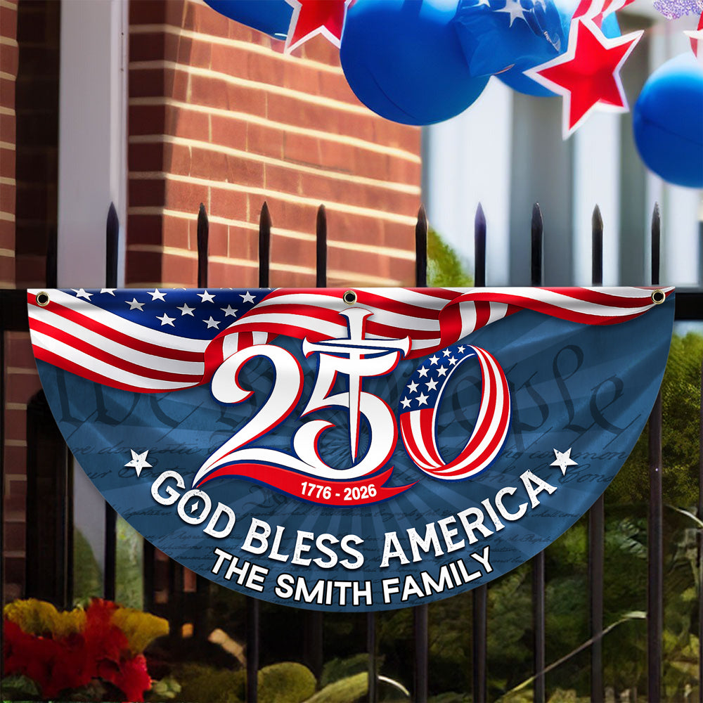 Customized Family Name Flag 250th Anniversary Gift for July 4th HN590 - Non-Pleated Fan Flag GradoCreations