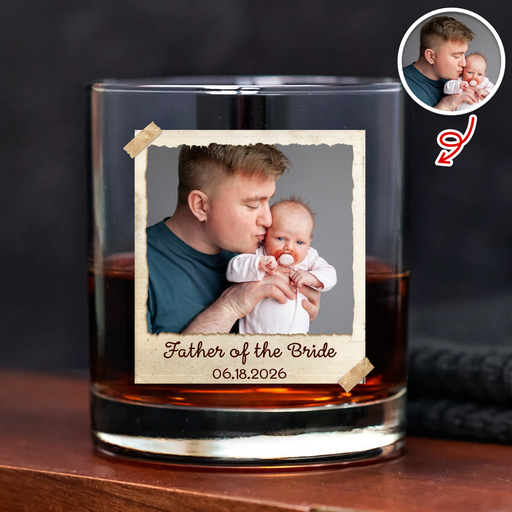 Personalized Photo Whiskey Glass Custom Gift for Dad HN590 - Print Rock Glass GradoCreations