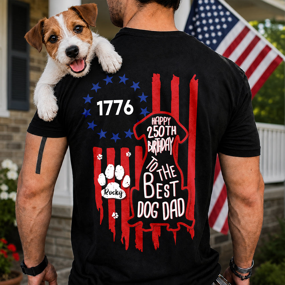 Personalized American Flag Dog Shirt Custom Name Gift for Dog Dad & Mom HN590 - Tshirt Back GradoCreations