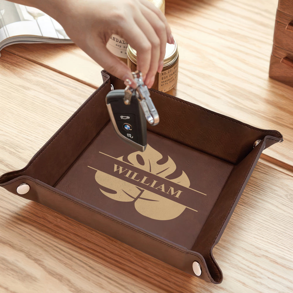 Personalized Leather Valet Tray Custom Gift for Him and Her HN590 - Leather Valet Tray GradoCreations