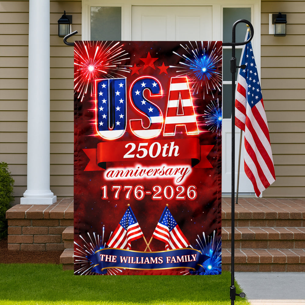 Personalized Family Name Garden Flag USA 250th Anniversary Gift HN590 - Garden Flag GradoCreations