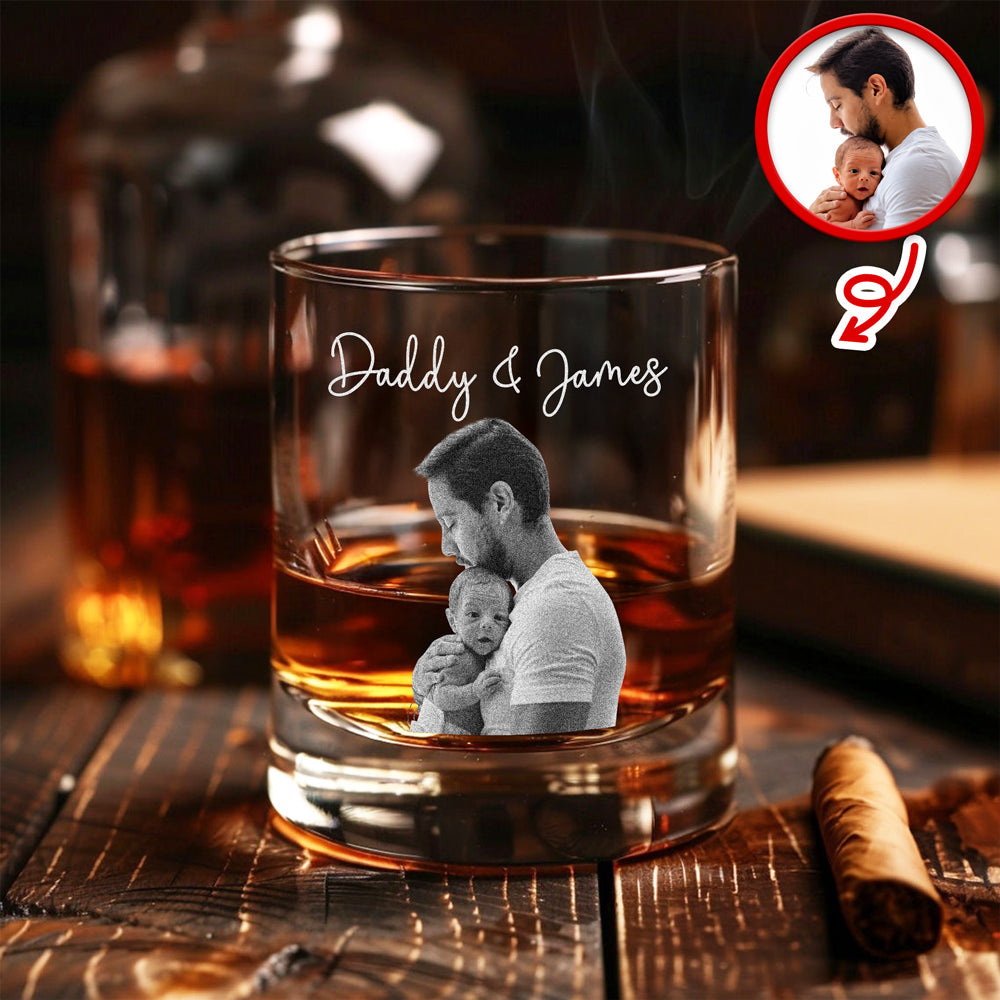 Customized Engraved Rock Glass Photo Gift for Dad Father's Day HN590 - Engraved Rock Glass GradoCreations