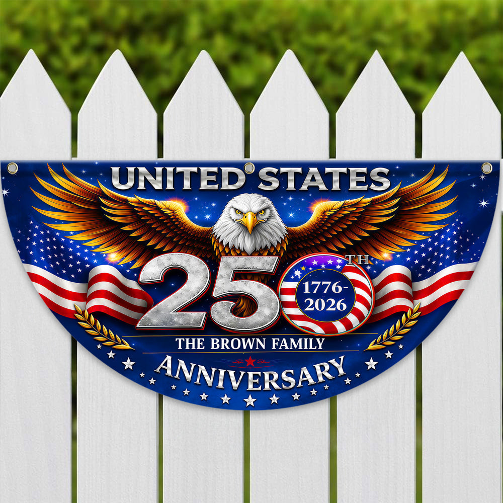Personalized Family Name Eagle Flag Custom 250th Anniversary Gift HN590 - Non-Pleated Fan Flag GradoCreations