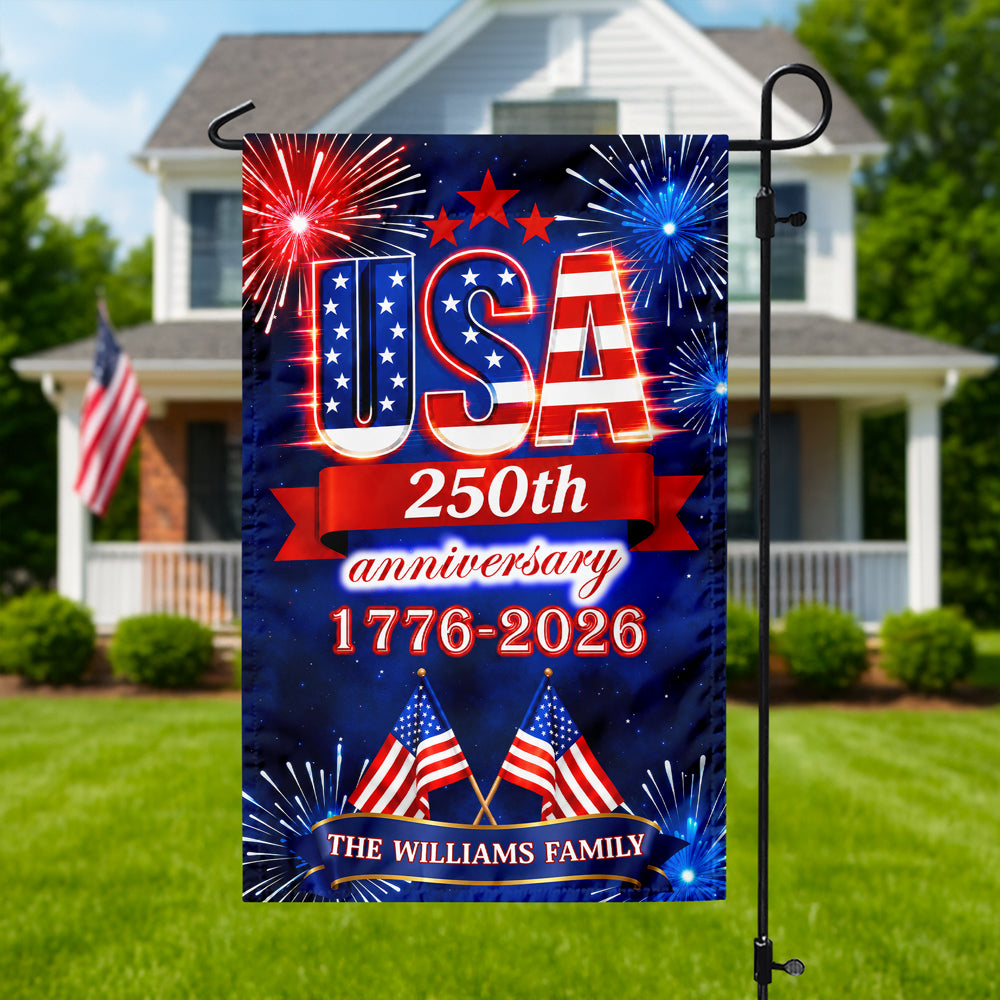 Personalized Family Name Garden Flag USA 250th Anniversary Gift HN590 - Garden Flag GradoCreations