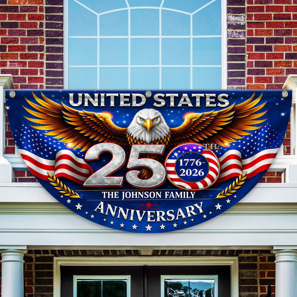 Personalized Family Name Eagle Flag Custom 250th Anniversary Gift HN590 - Non-Pleated Fan Flag GradoCreations