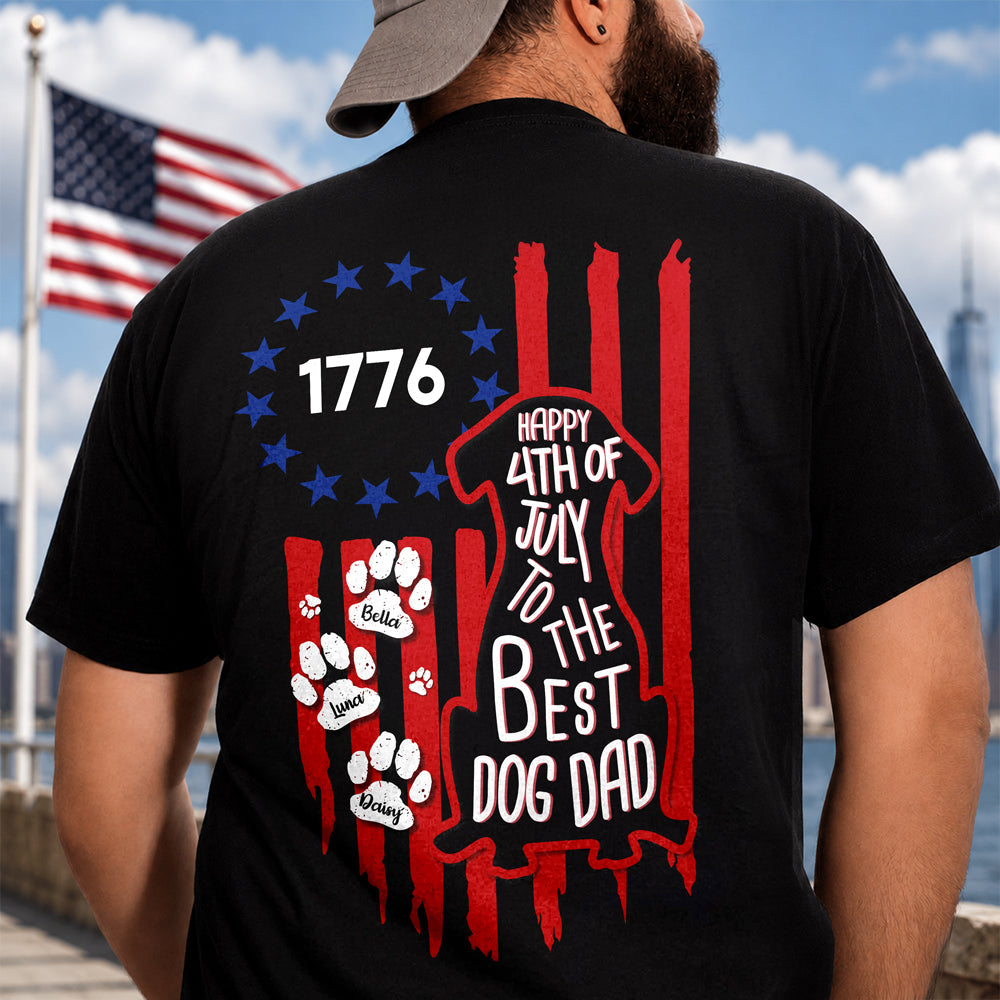 Personalized American Flag Dog Shirt Custom Name Gift for Dog Dad & Mom HN590 - Tshirt Back GradoCreations