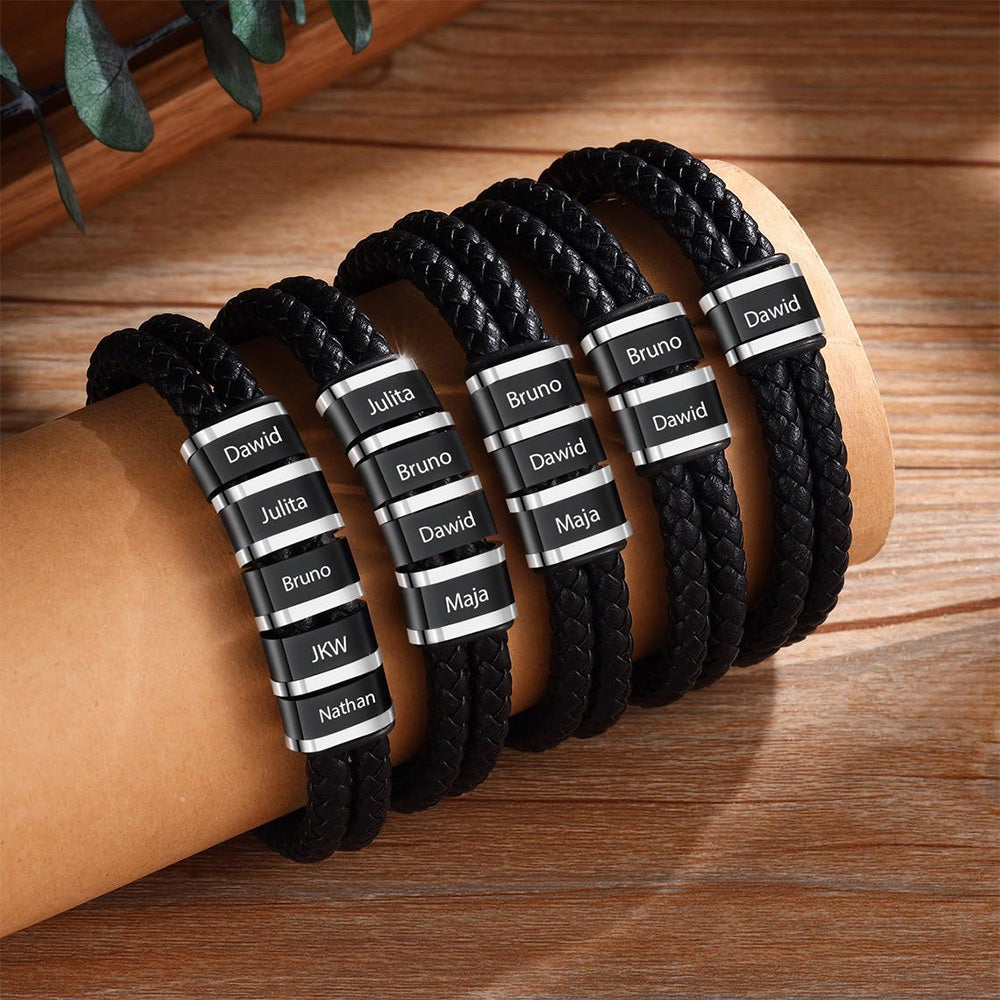 Personalized Leather Bracelet with Engraved Kid Names Gift for Dad HN590 - Leather Bracelet fix GradoCreations