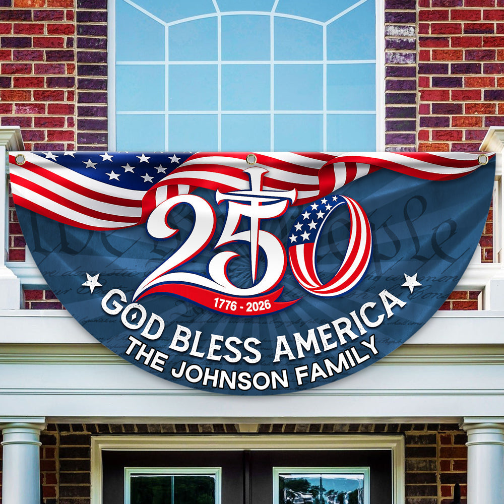 Customized Family Name Flag 250th Anniversary Gift for July 4th HN590 - Non-Pleated Fan Flag GradoCreations