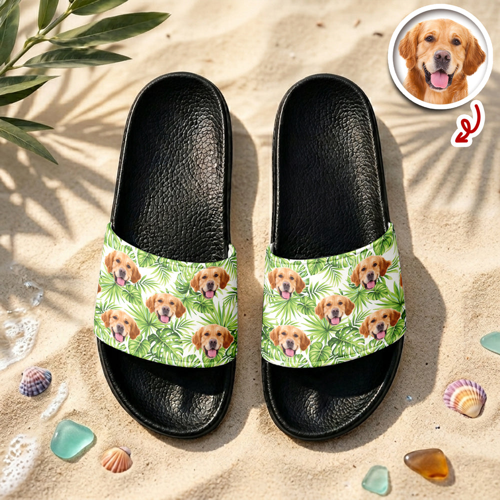 Custom Photo Tropical Flower Slide Sandals Gift for Pet Lovers HN590 - Slide Sandals GradoCreations