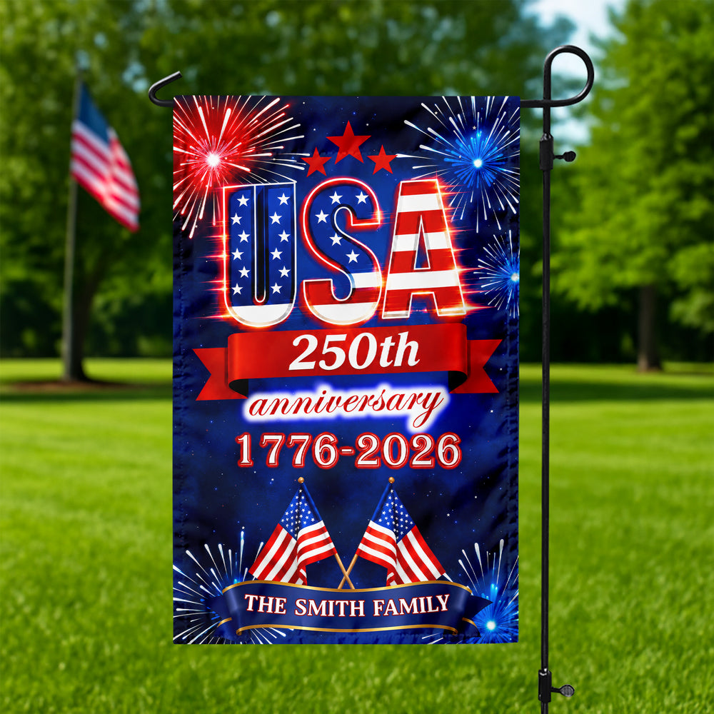 Personalized Family Name Garden Flag USA 250th Anniversary Gift HN590 - Garden Flag GradoCreations