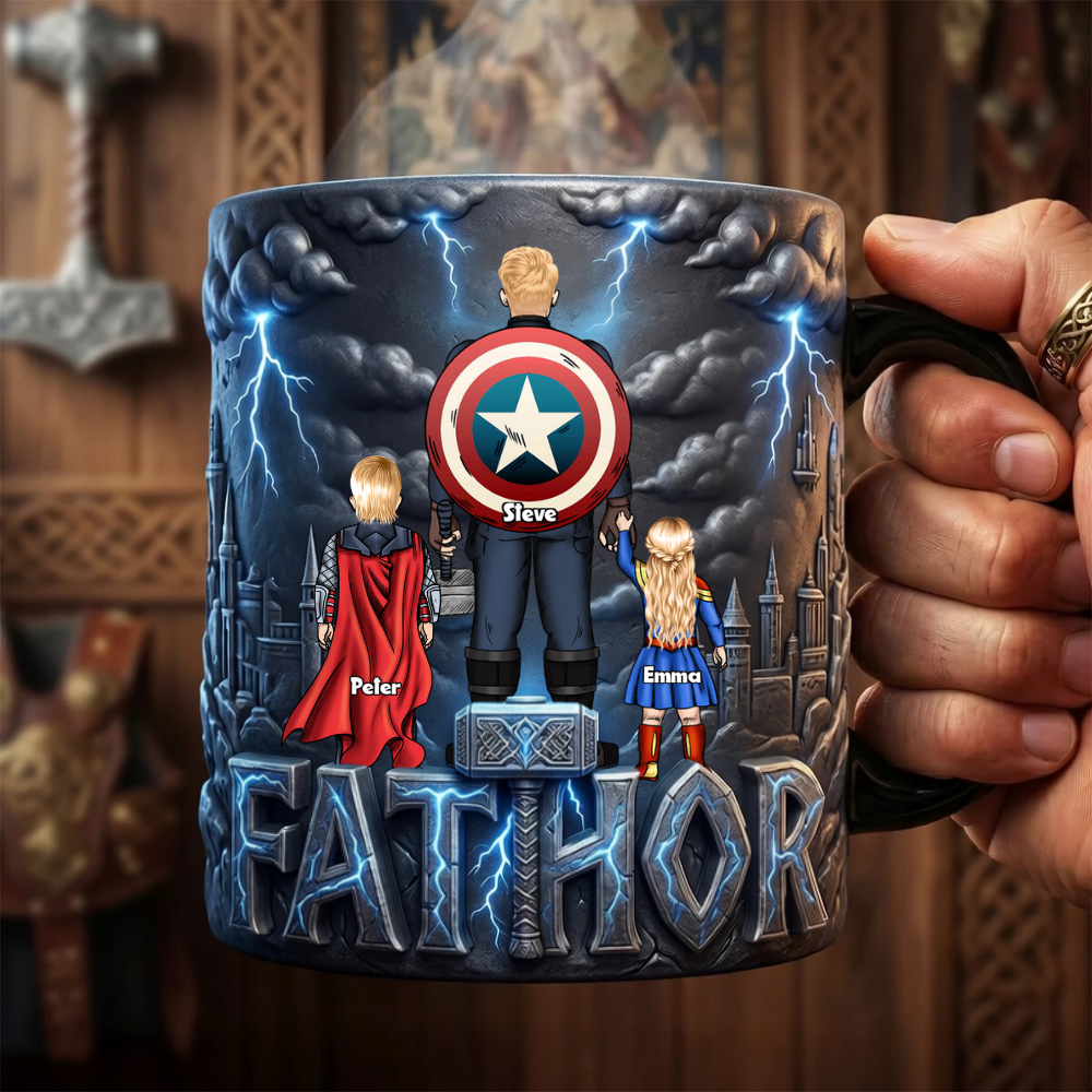 Personalized Fathor Accent Mug with Kids - Unique Gift for Dad