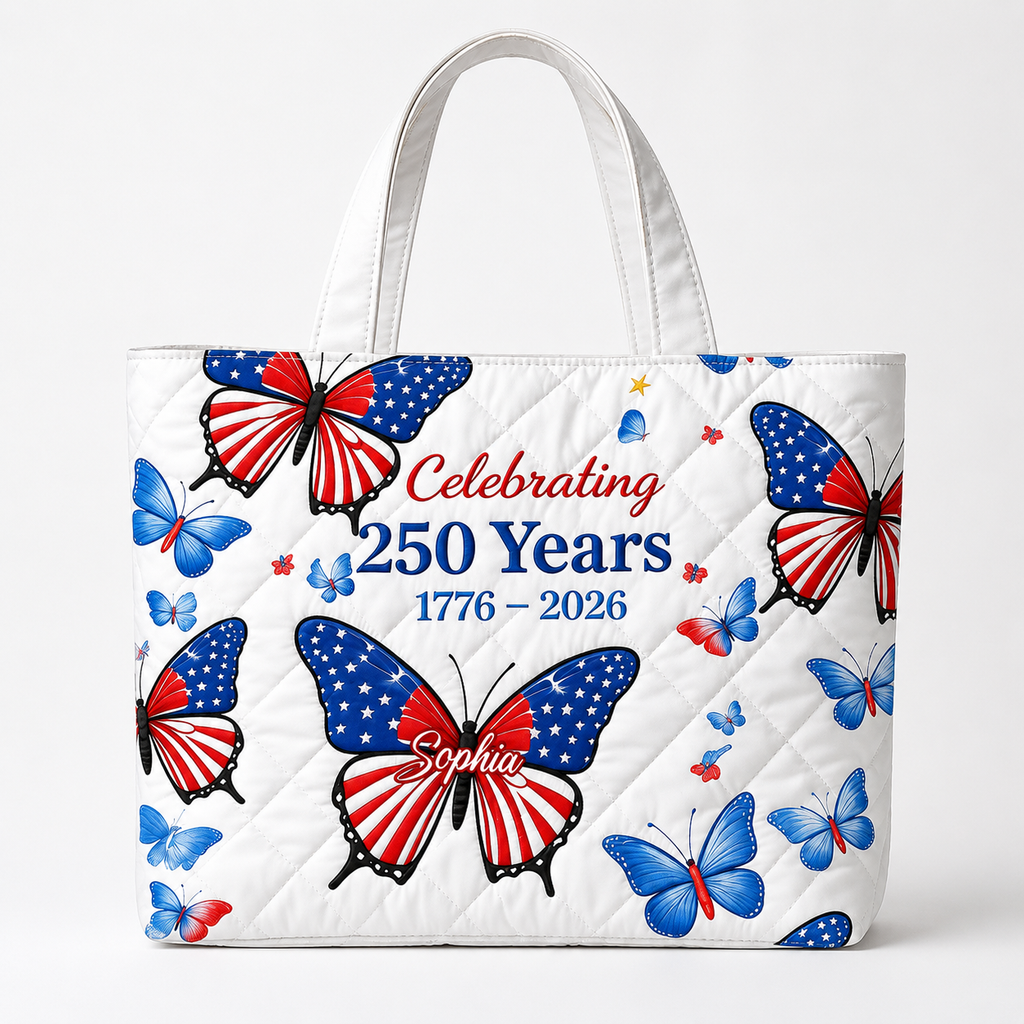 Personalized Quilted Tote Bag Floral Butterfly Gift for Her