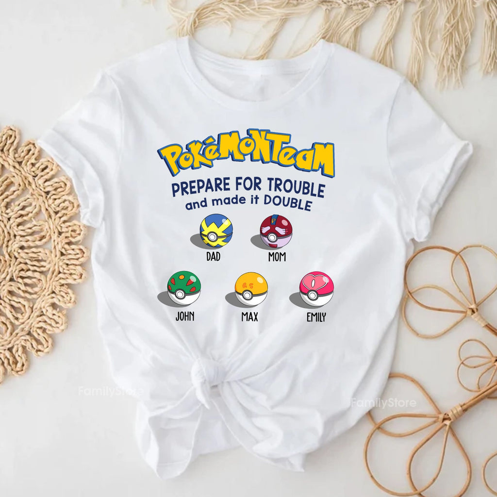 Personalized Pokémon Team T-Shirt Custom Names Gift for Family