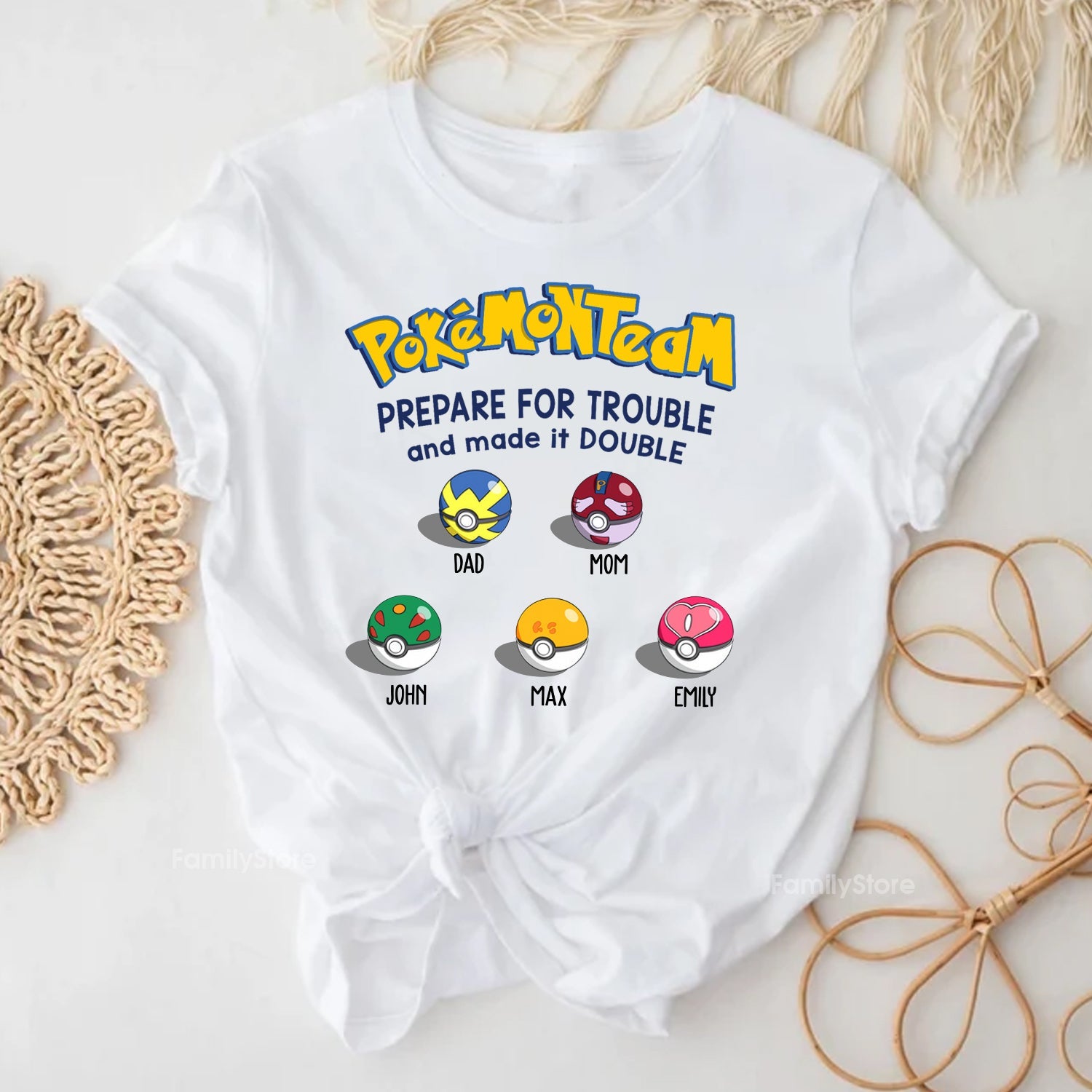 Personalized Pokémon Team T-Shirt Custom Names Gift for Family
