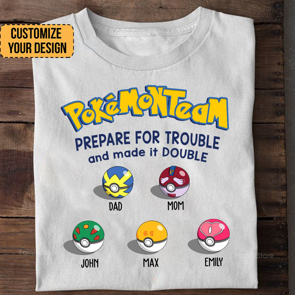 Personalized Pokémon Team T-Shirt Custom Names Gift for Family