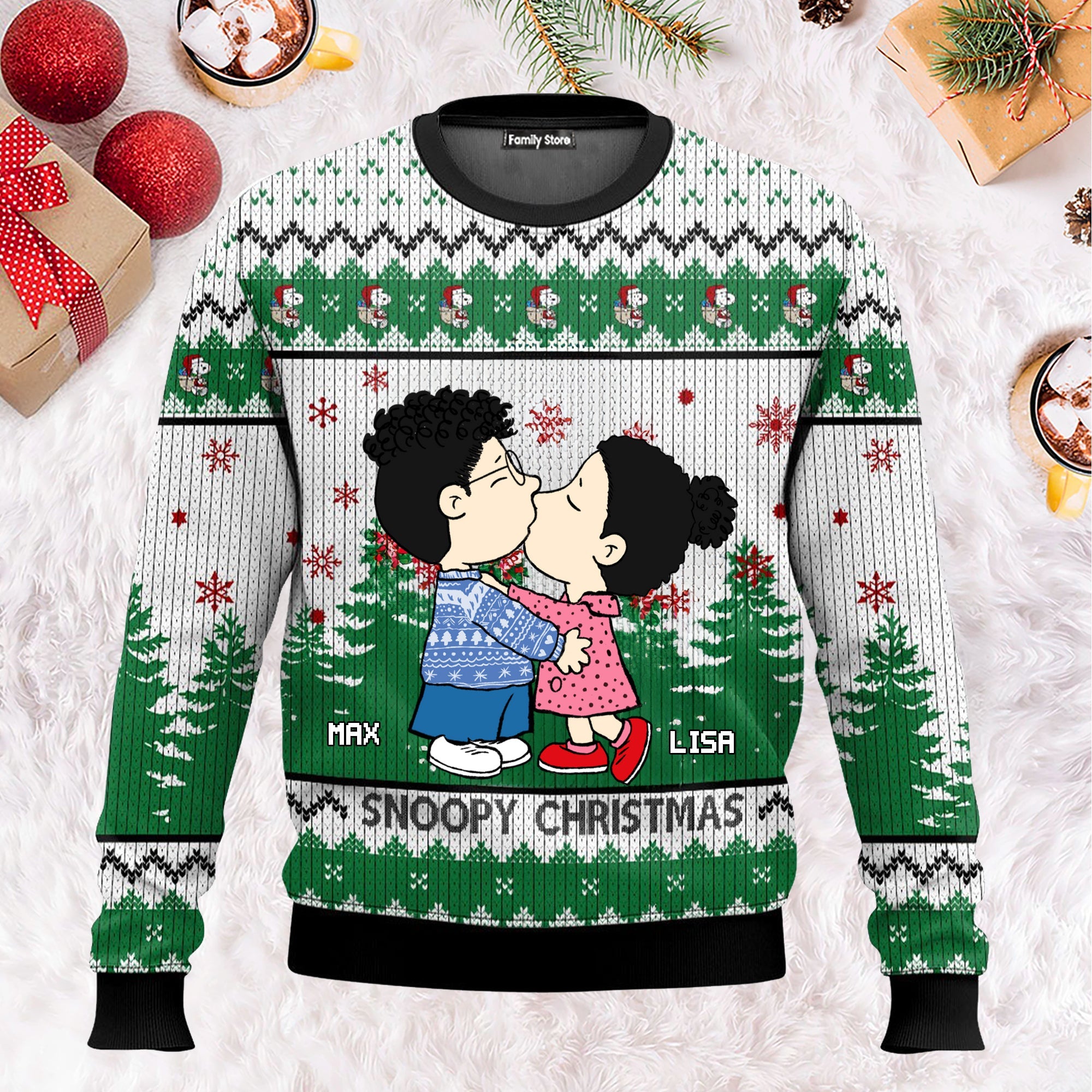 Personalized Snoopopy Merry Christmas Ugly Sweater Gift for Couples