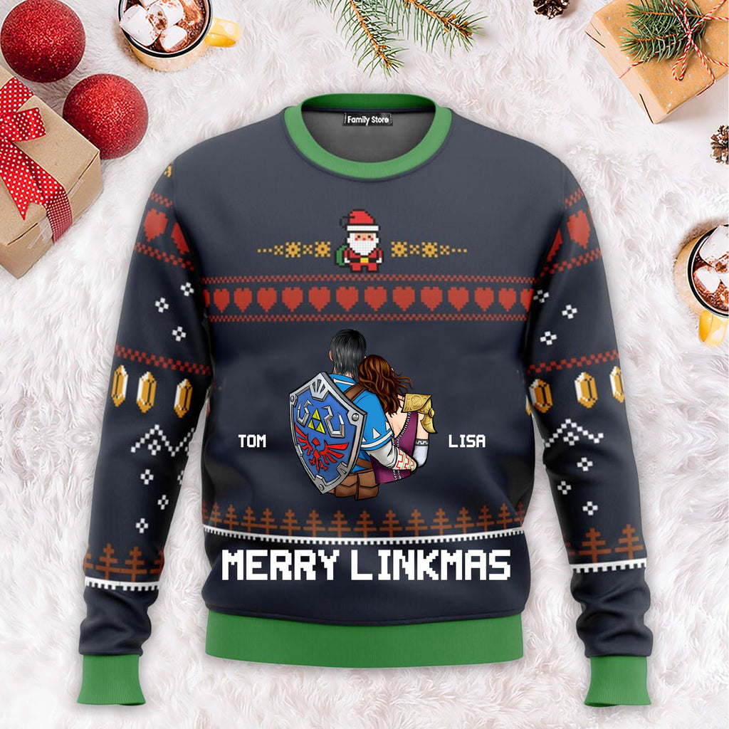 Personalized Merry Linkmas Ugly Sweater Custom Couple Gift