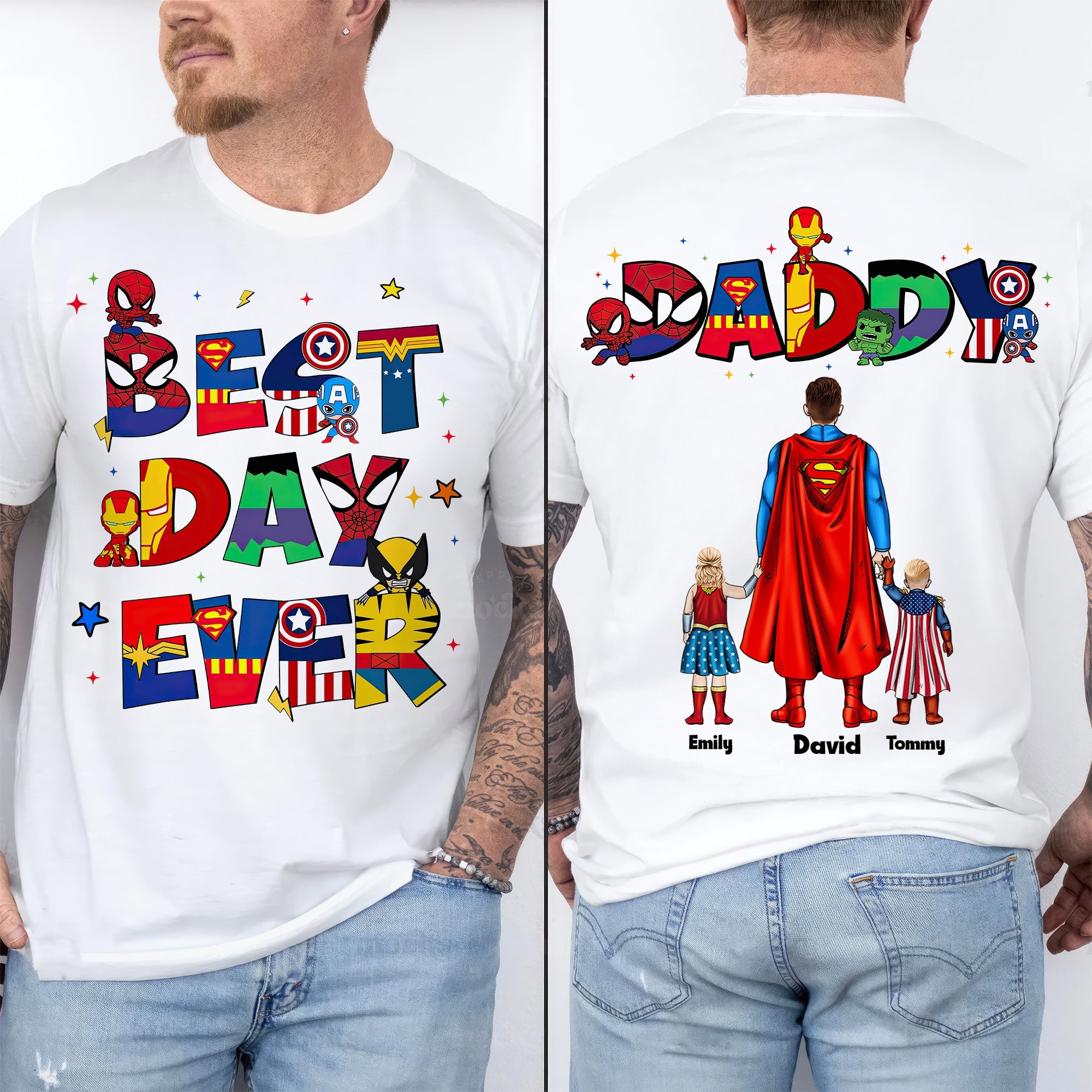 Personalized Super Hero Best Dad Ever Shirt Gift for Dad