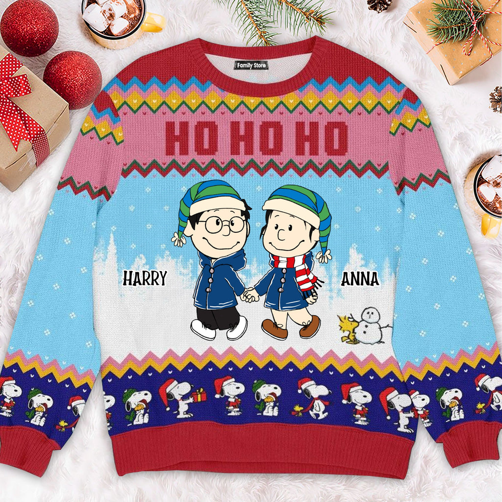 Personalized Peanuts Ugly Sweater Custom Names for Couples Christmas Gift