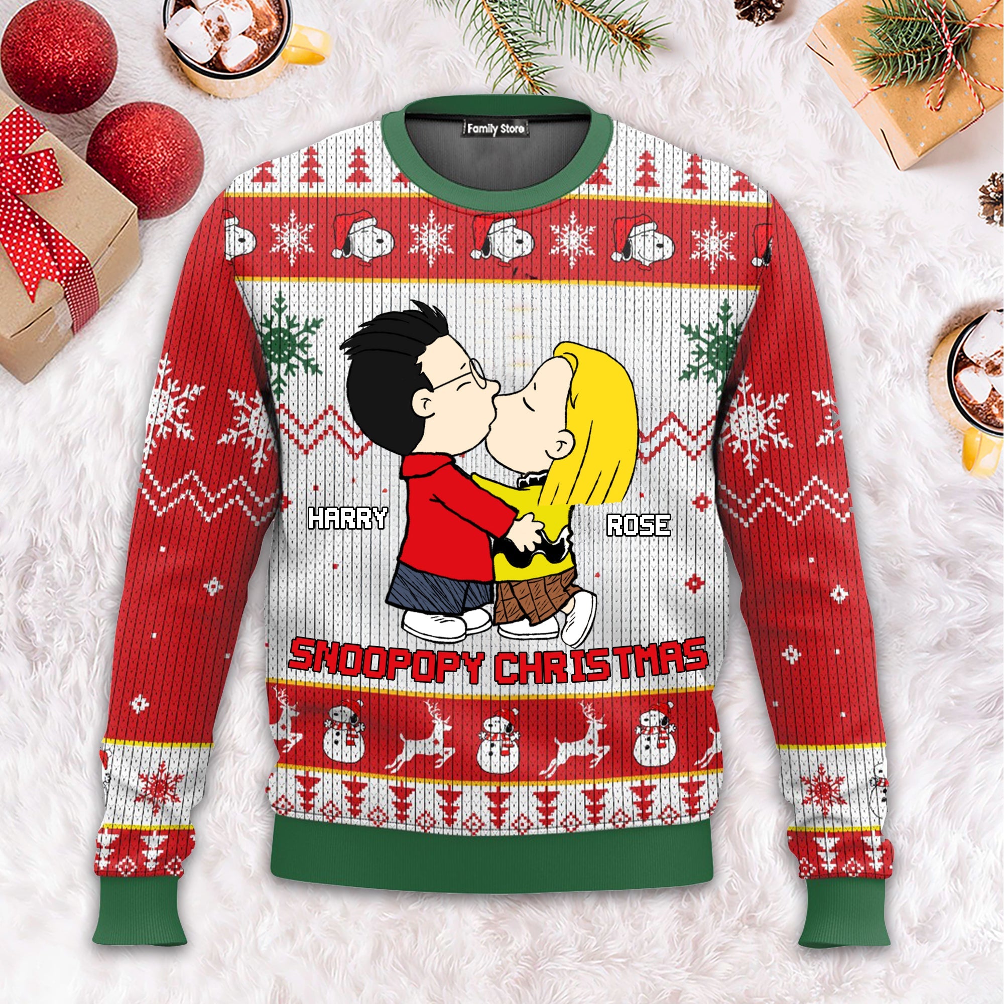 Personalized Snoopopy Christmas Ugly Sweater Gift for Couples