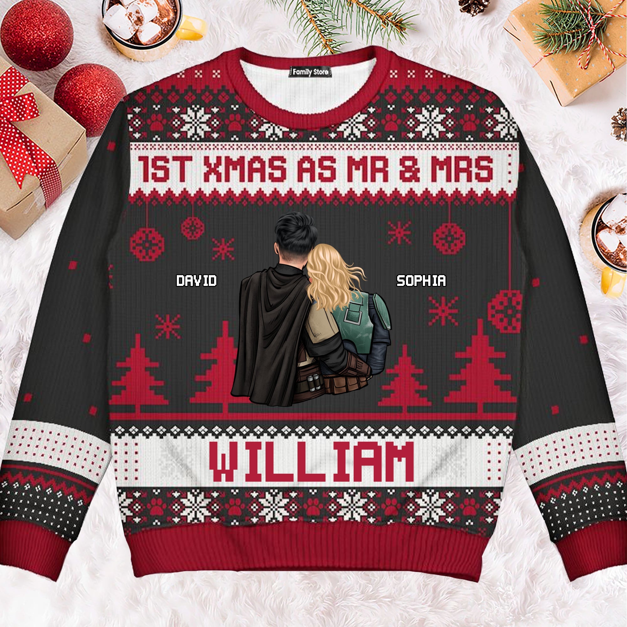 Personalized Ugly Christmas Sweater for Couples - 1st Xmas as Mr & Mrs Gift