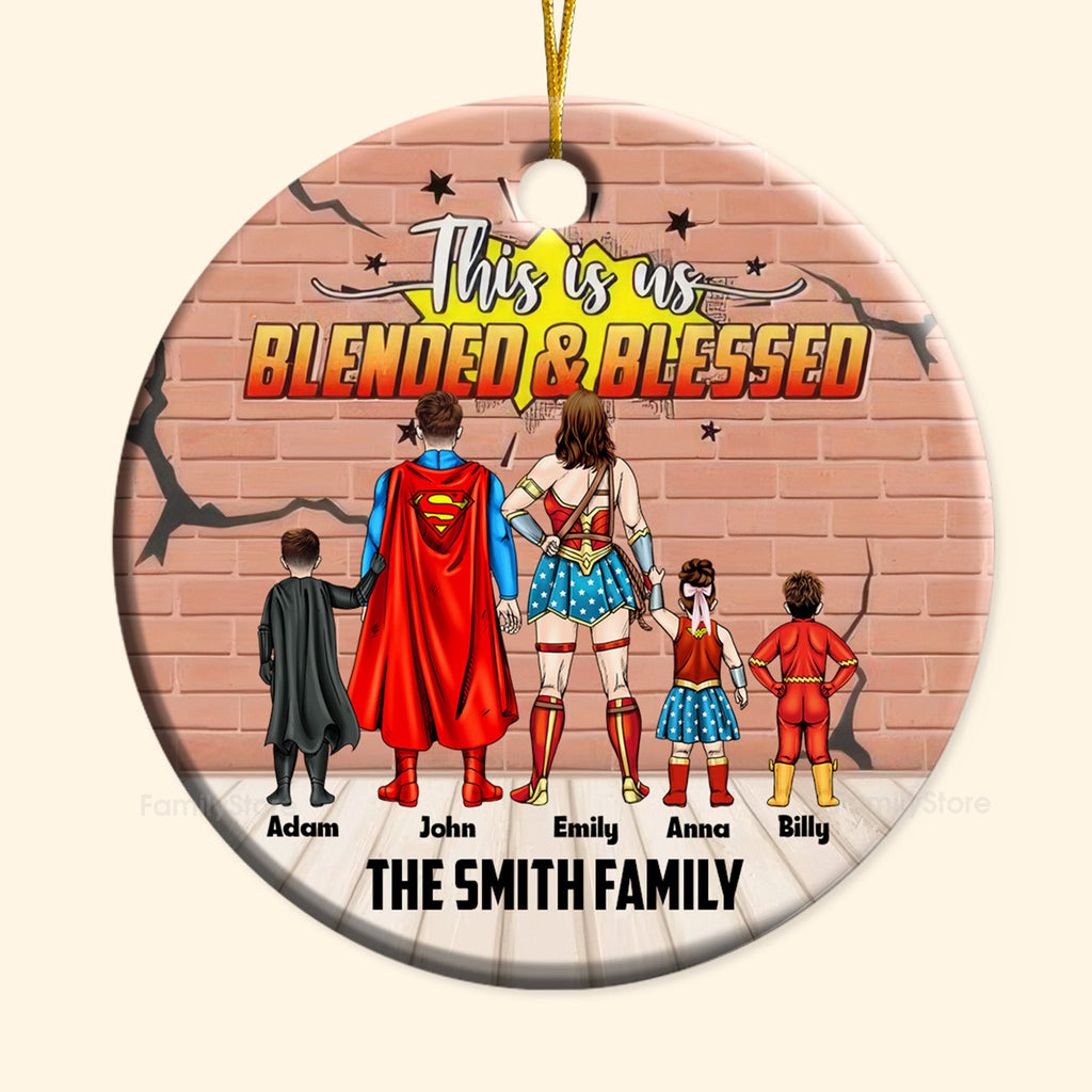 Personalized Family Ornament Superhero Blended & Blessed Gift