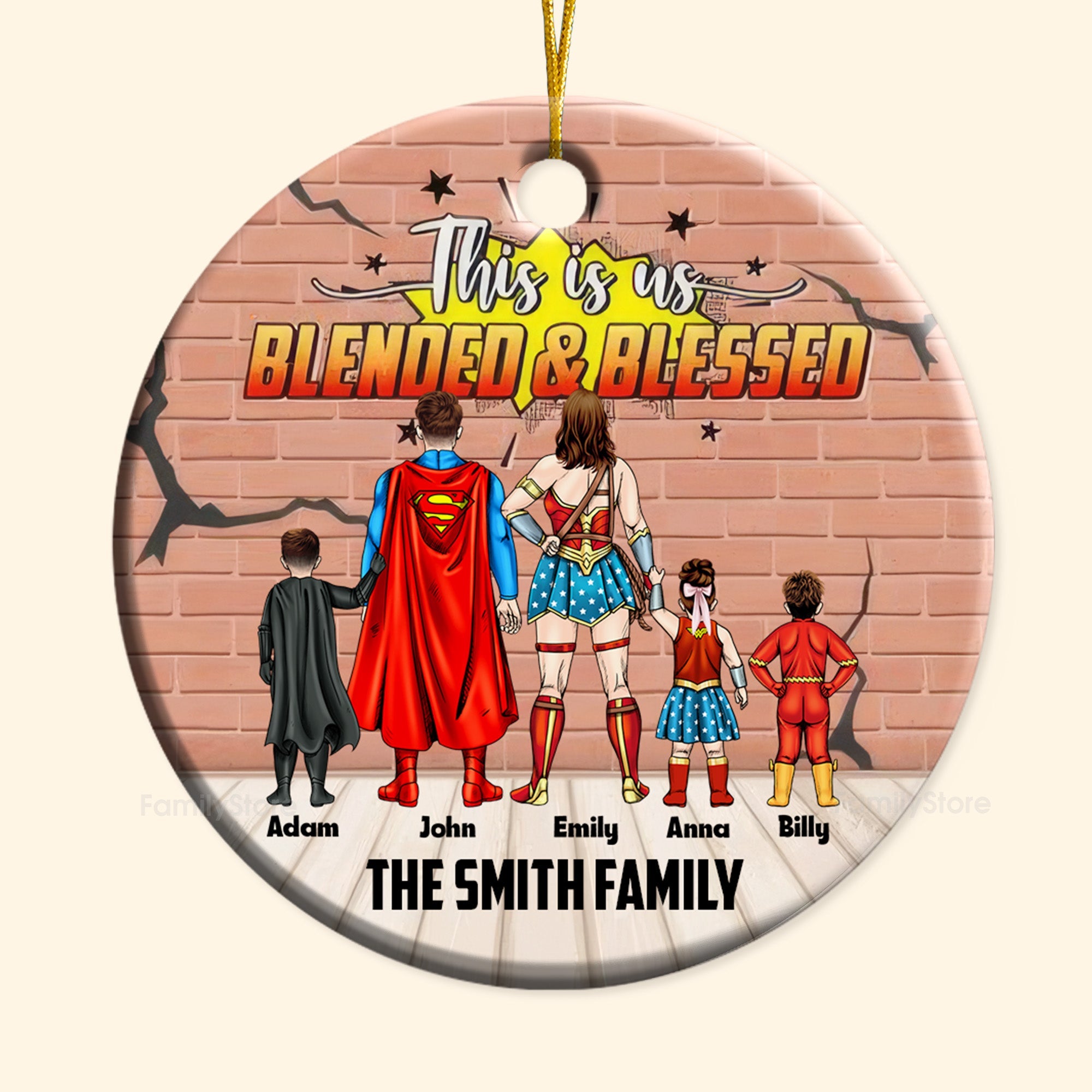 Personalized Family Ornament Superhero Blended & Blessed Gift