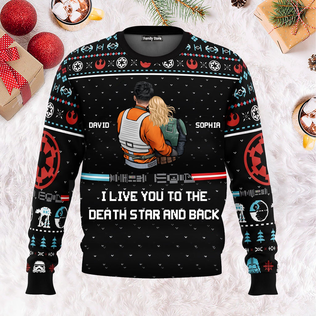 Personalized Ugly Sweater Gift for Couple - I Love You to the Death Star and Back