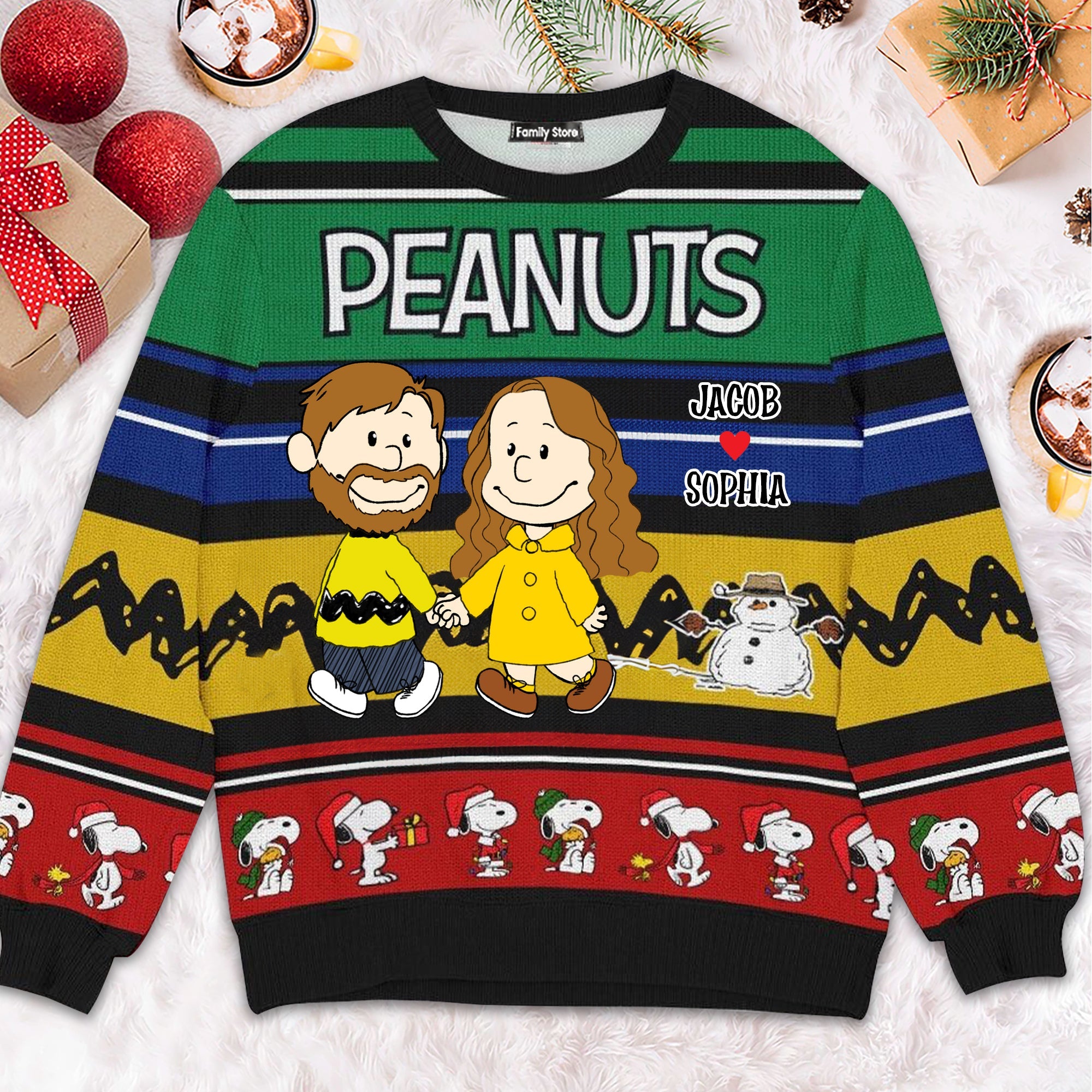 Personalized Peanuts Ugly Sweater Custom Couple Gift for Anniversary