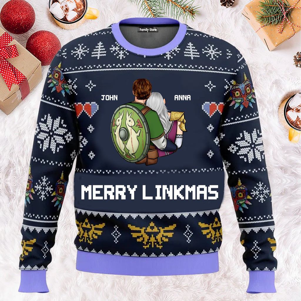Personalized Merry Linkmas Ugly Sweatshirt for Couple Gift