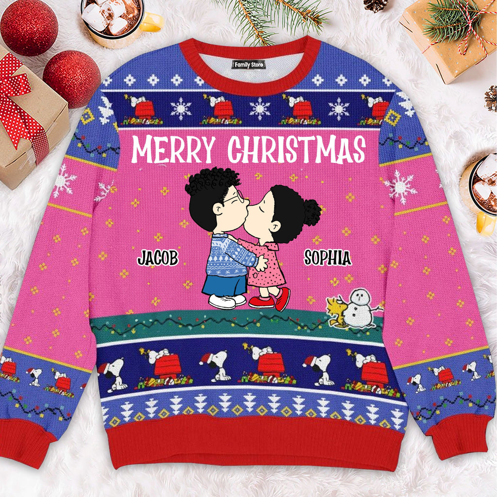 Personalized Peanut Snoopy Ugly Sweater Custom Names Couple Gift