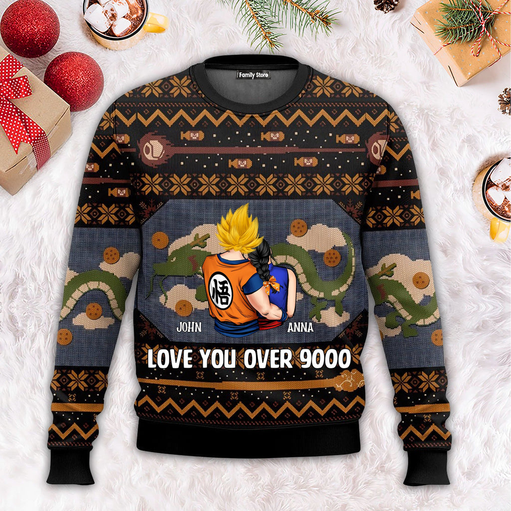 Personalized Love You Over 9000 Ugly Sweater for Couples