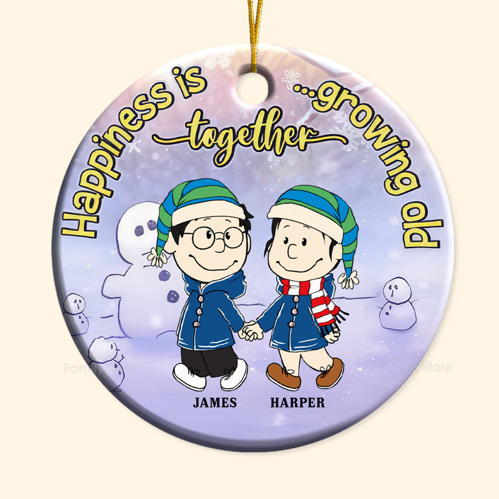 Personalized Ceramic Ornament for Couples - Happiness Is Growing Old Together, Holiday Gift
