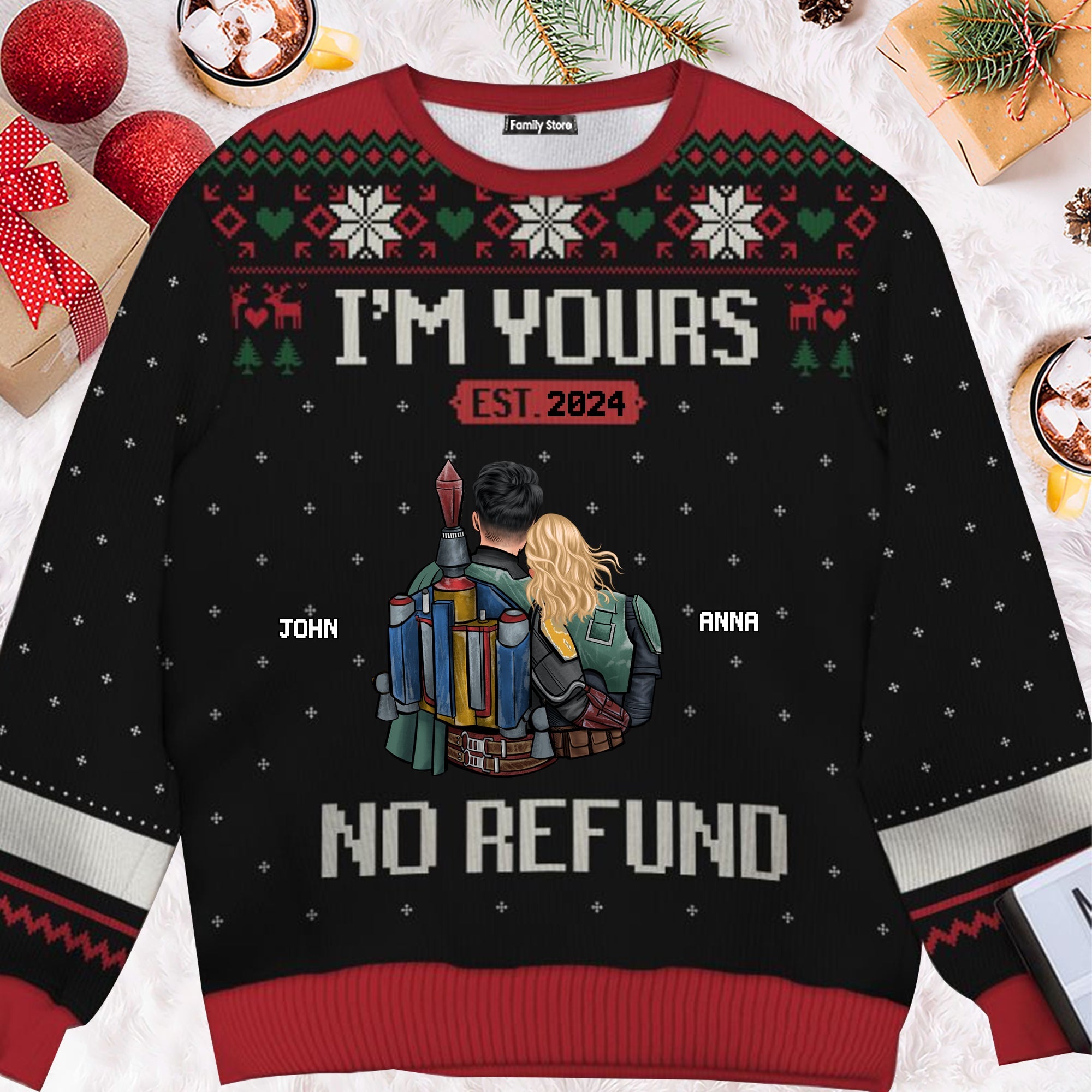 Personalized Ugly Sweater with Names Custom Gift for Couple Anniversary