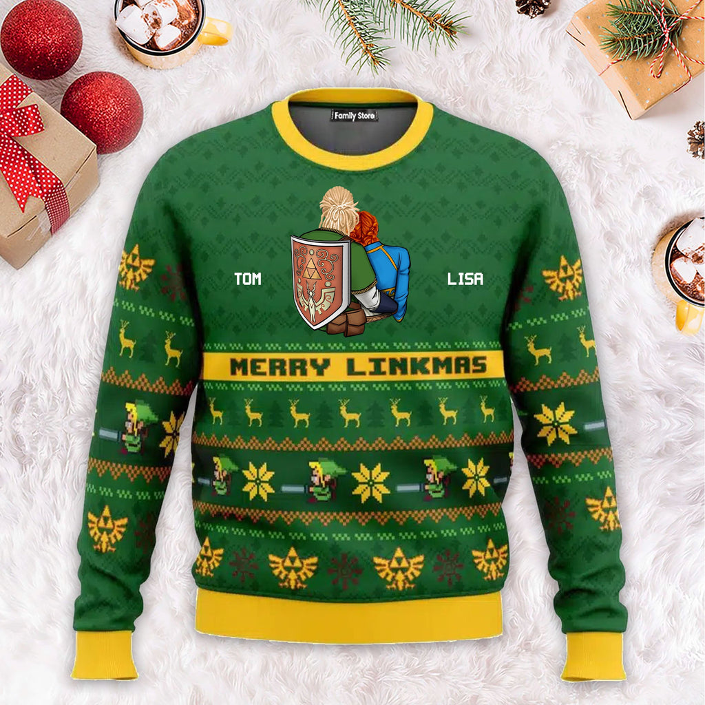 Personalized Merry Linkmas Ugly Sweater Custom Couple Gift for Christmas