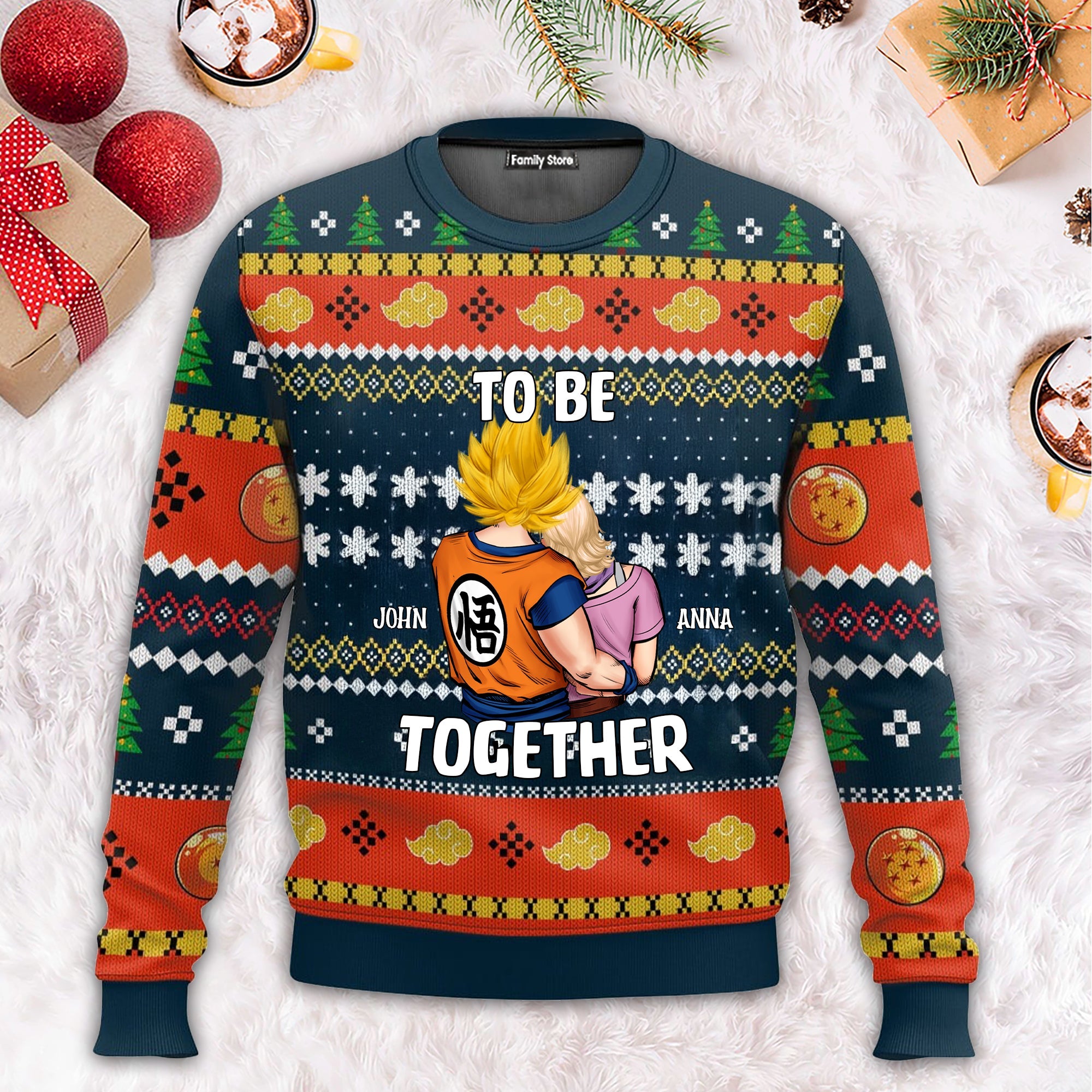 Personalized Cartoon Couple Ugly Sweater Custom Name Gift
