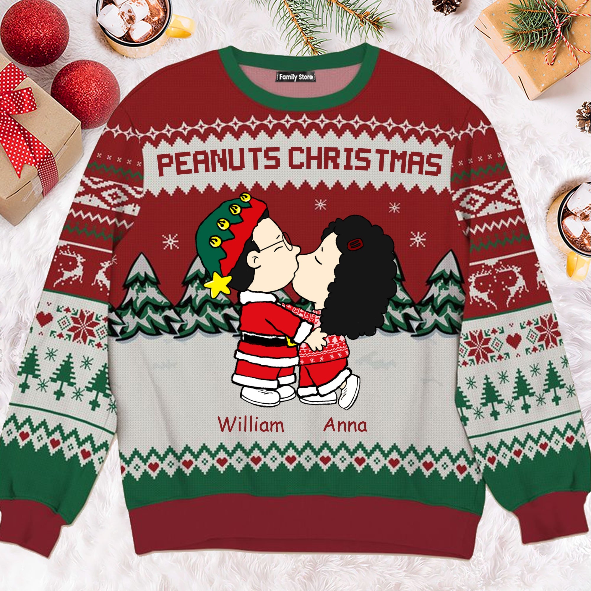 Personalized Peanuts Christmas Ugly Sweater for Couples Gift