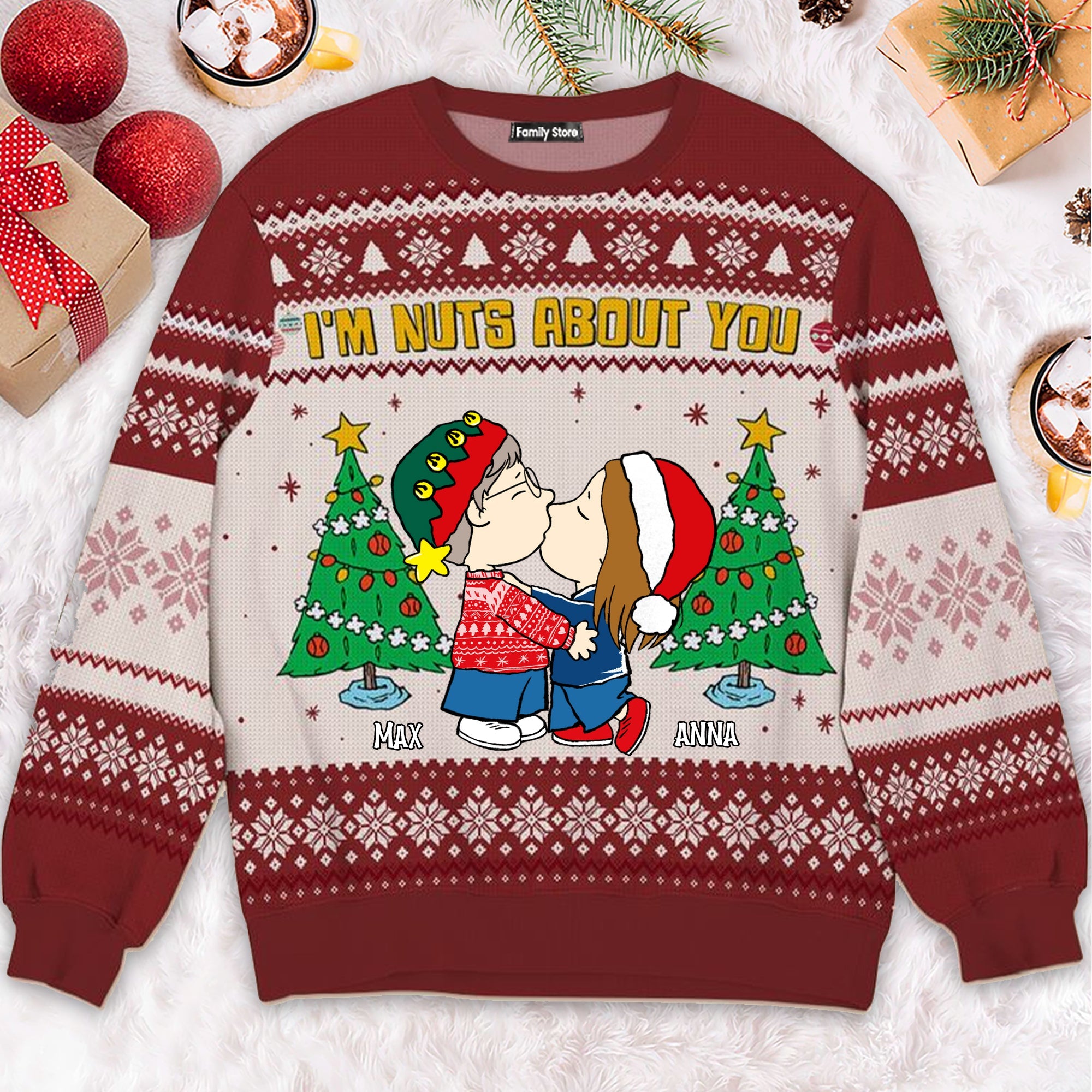 Personalized Ugly Christmas Sweater for Couples | Custom Name Gift