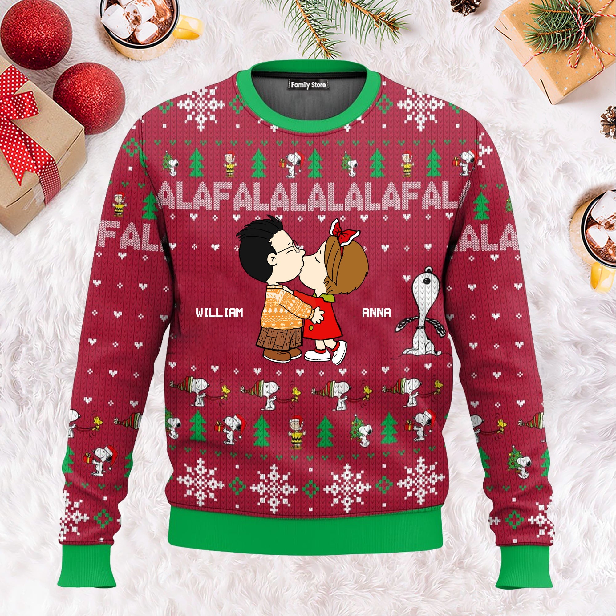 Personalized Falala Christmas Ugly Sweater Custom Name Gift for Couples