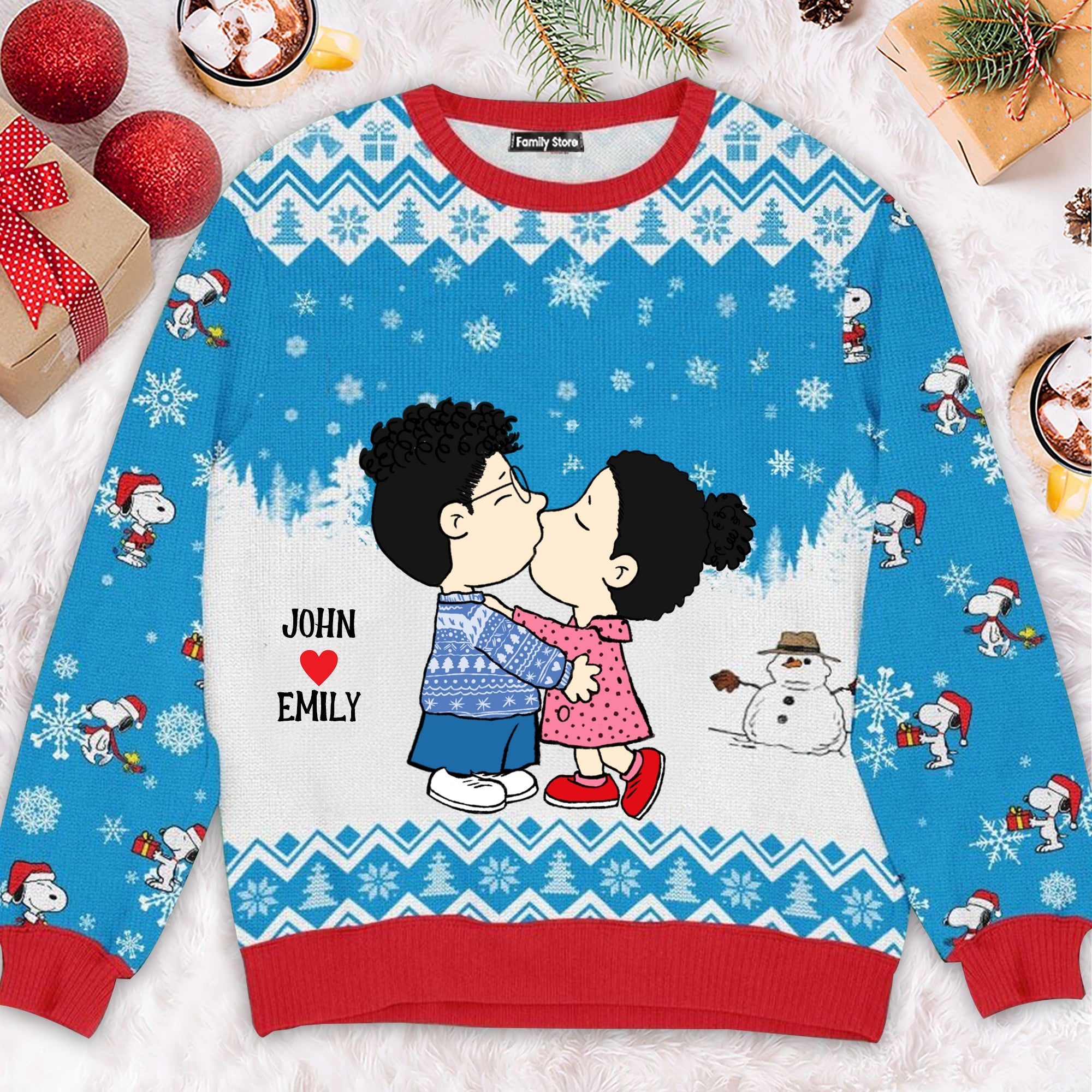 Personalized Ugly Sweatshirt Couples Gift with Peanuts Design for Holidays