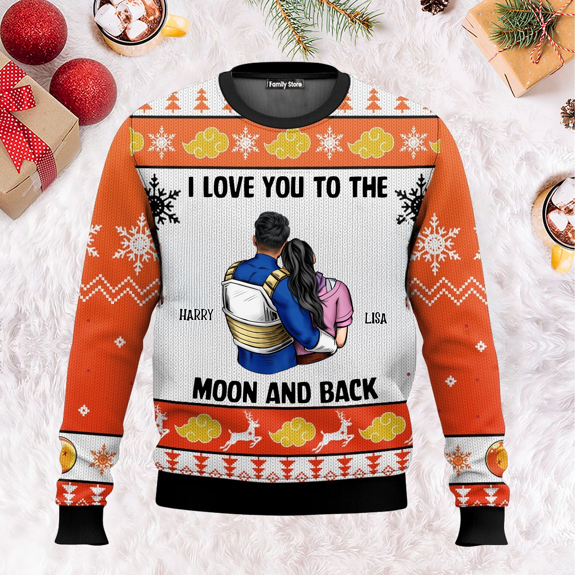 Personalized I Love You To The Moon And Back Ugly Sweater Gift for Couples