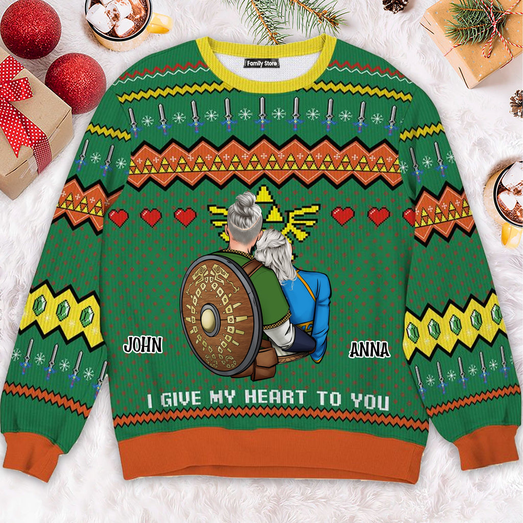 Personalized Ugly Sweater I Give My Heart To You for Couples