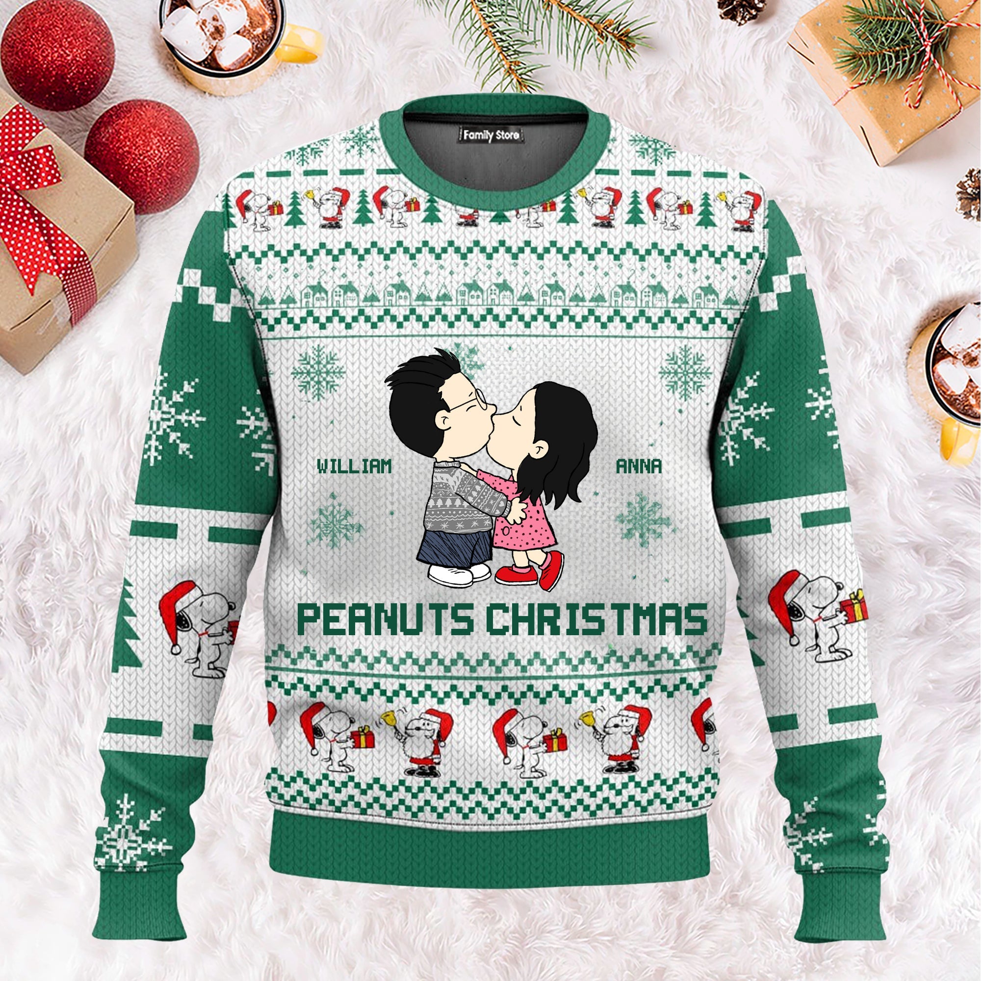 Personalized Peanuts Christmas Ugly Sweater Gift for Couple
