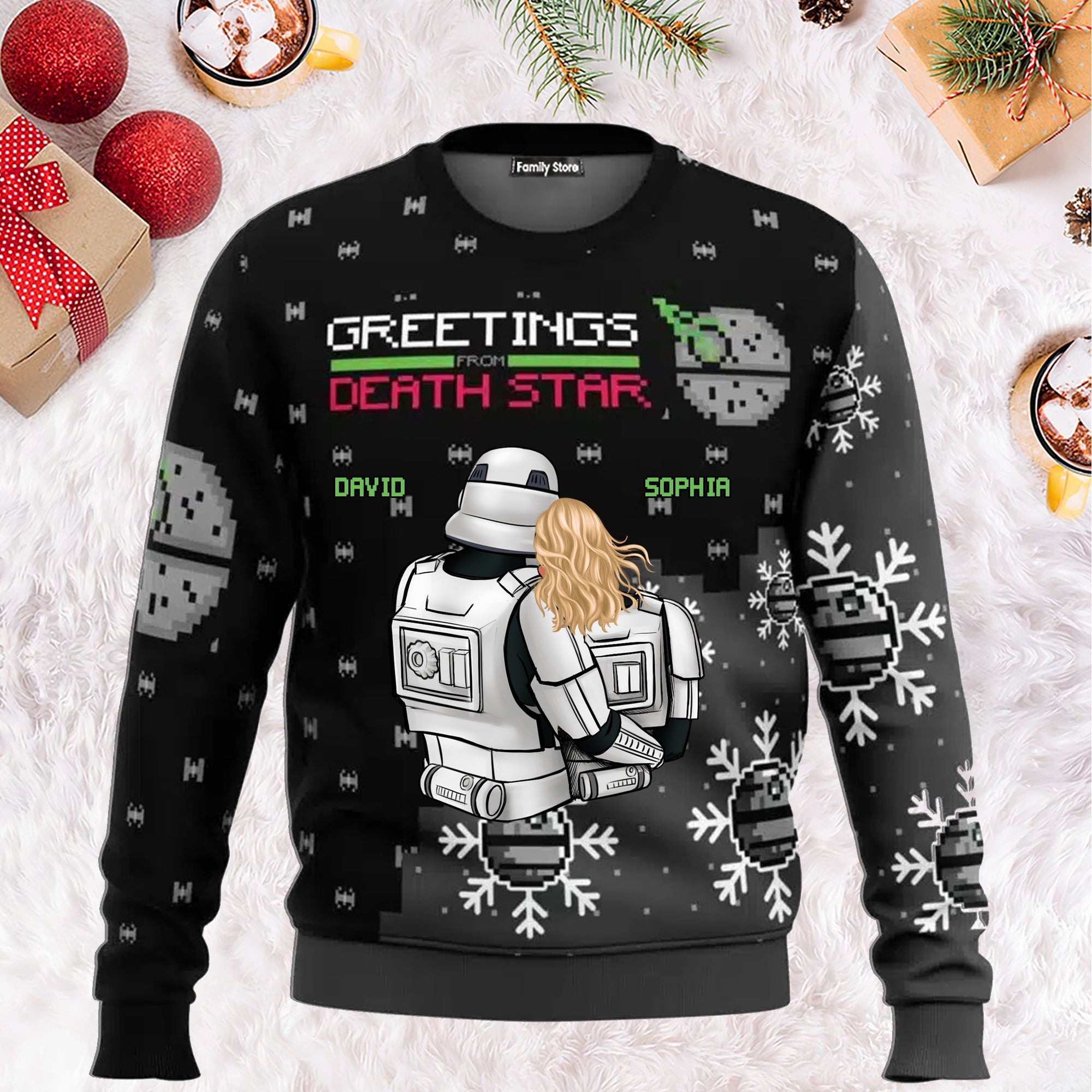 Personalized Star Wars Ugly Sweater Custom Names Couple Gift
