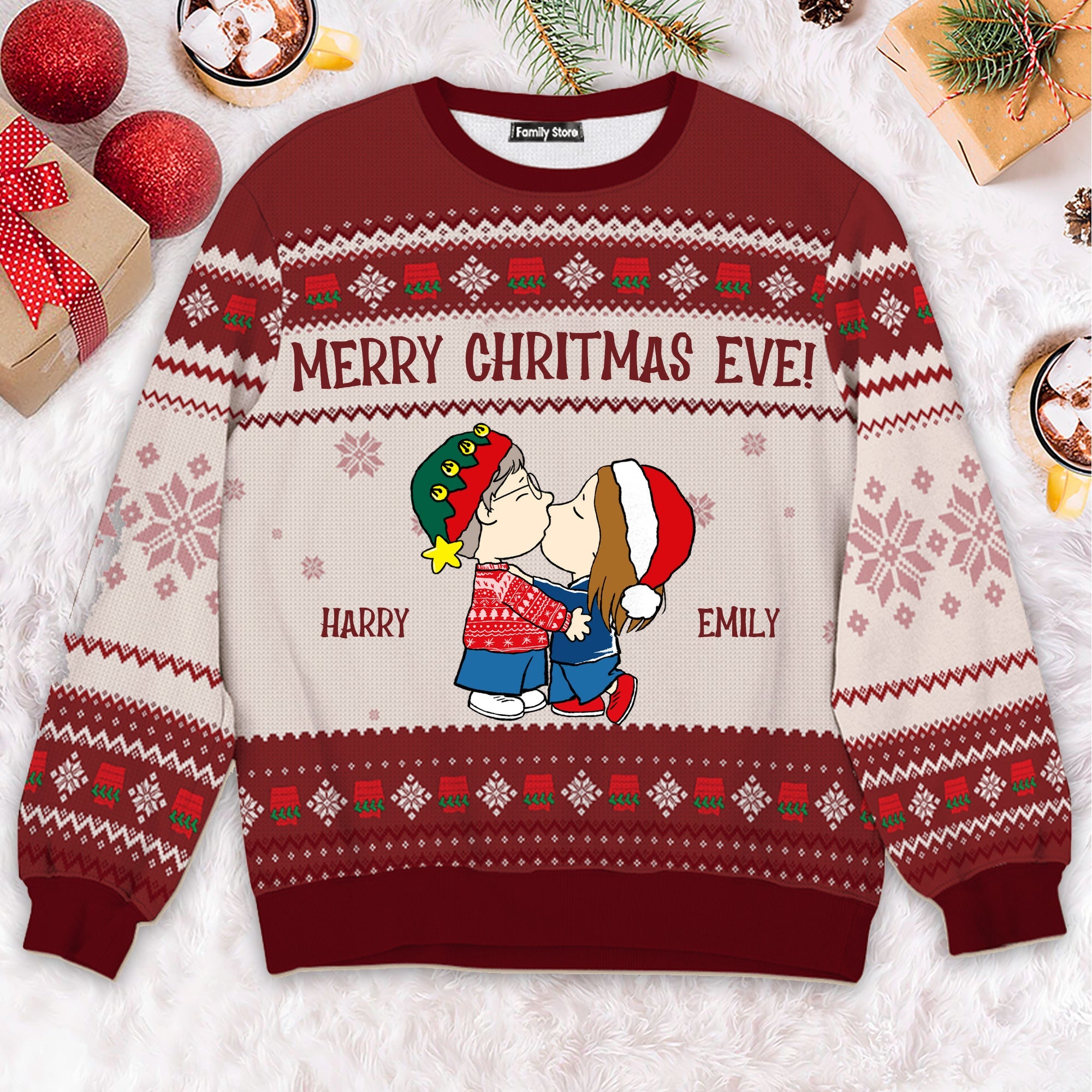 Personalized Merry Christmas Eve Ugly Sweater Gift for Couples