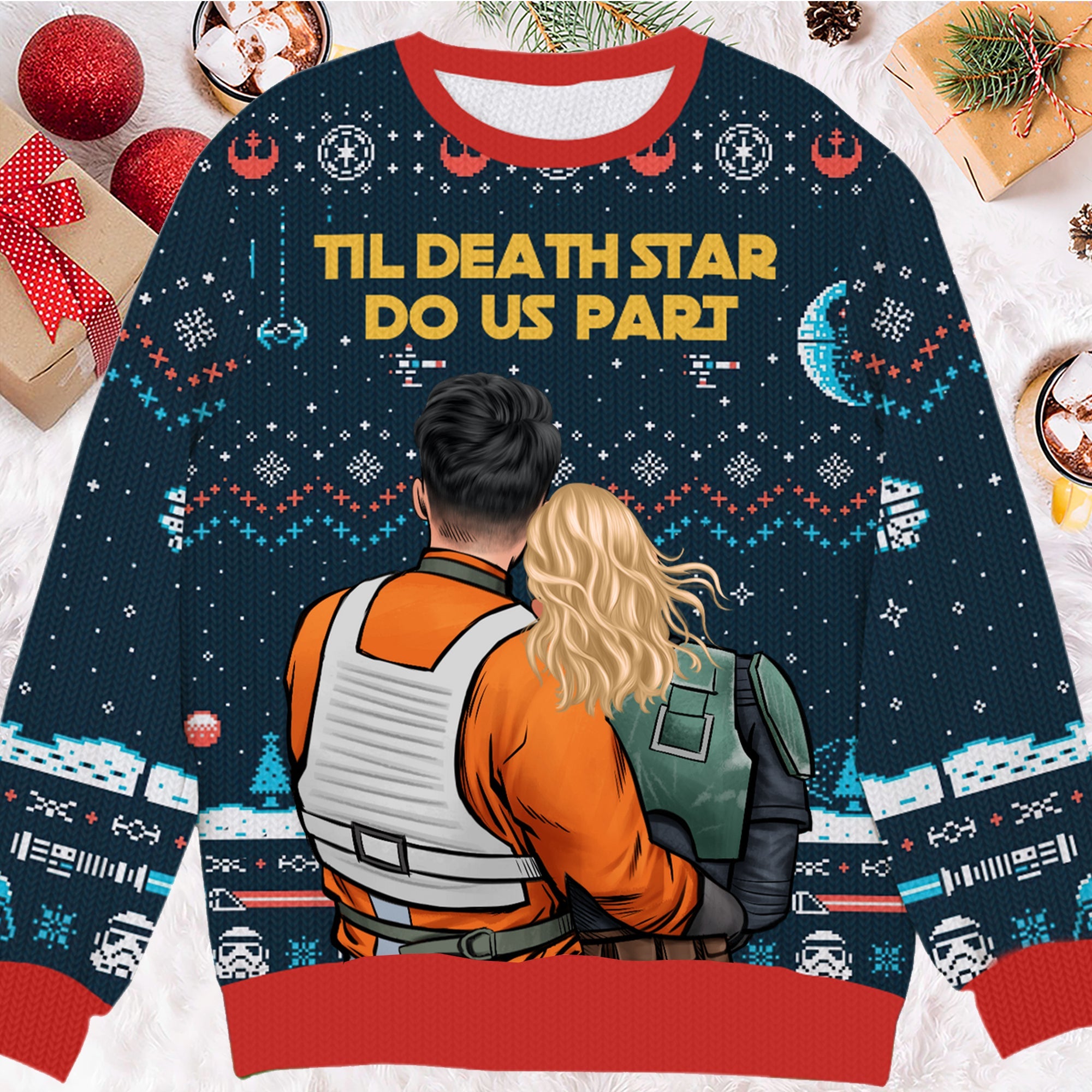 Personalized Ugly Sweater for Couples with 'Til Death Star Do Us Part' Design