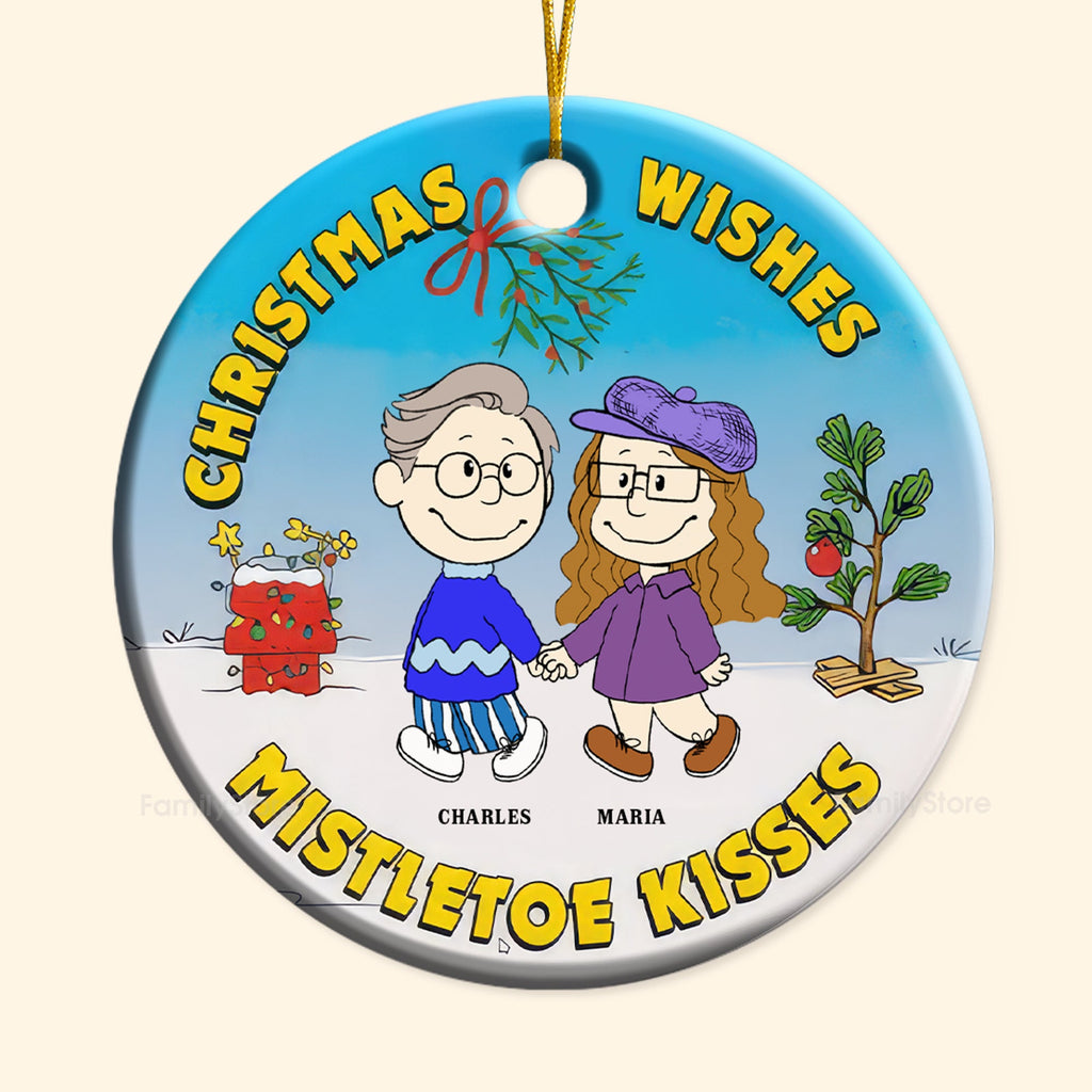 Personalized Christmas Ornament Mistletoe Kisses Gift for Couple